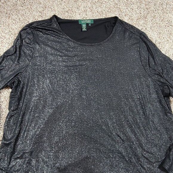 Lauren Ralph Lauren Shirt Womens 2X Black Shimmer Long Sleeve Blouse Top - Picture 4 of 9